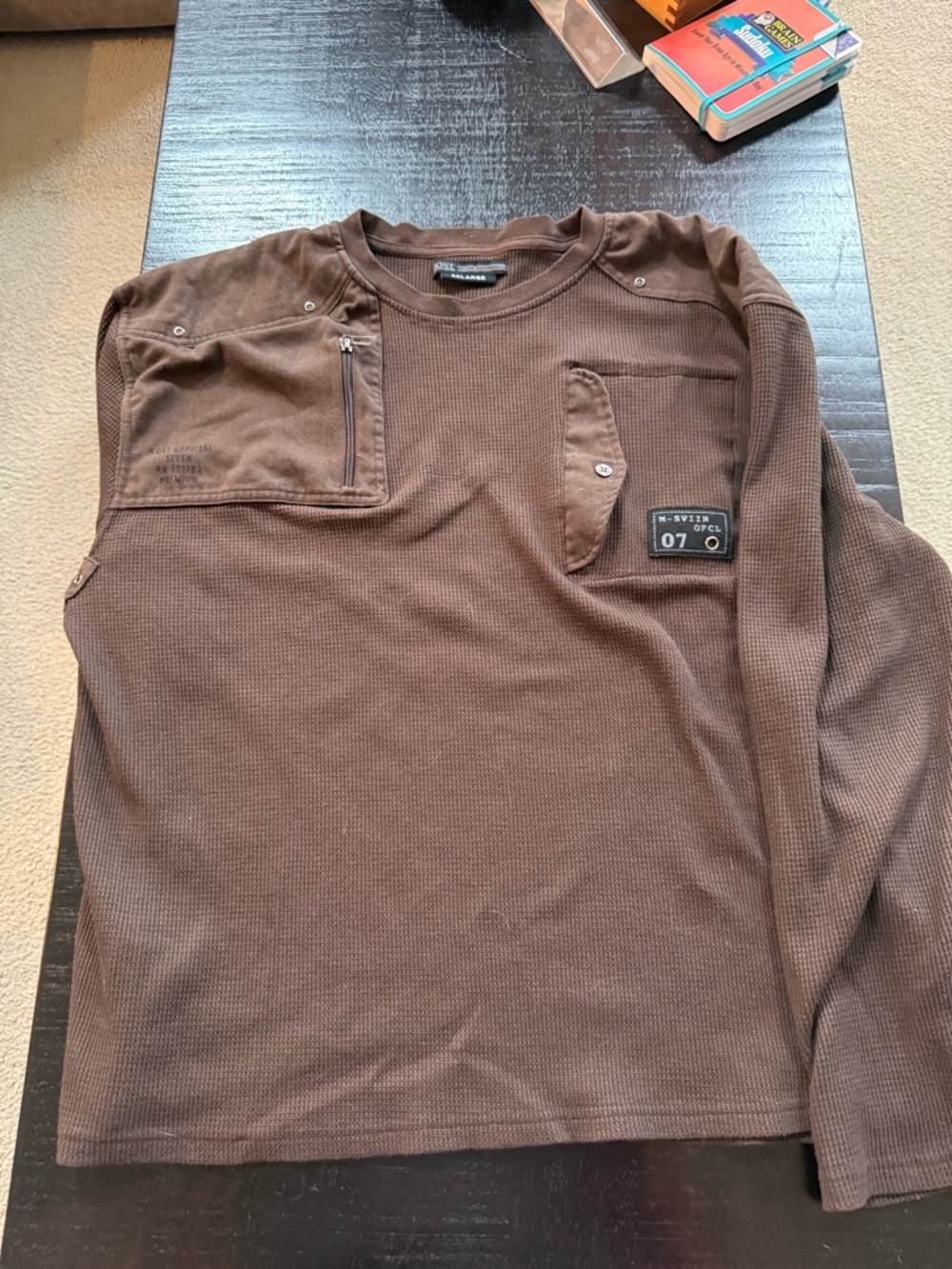Men's Long-Sleeve Waffle Utility Shirt in Brown